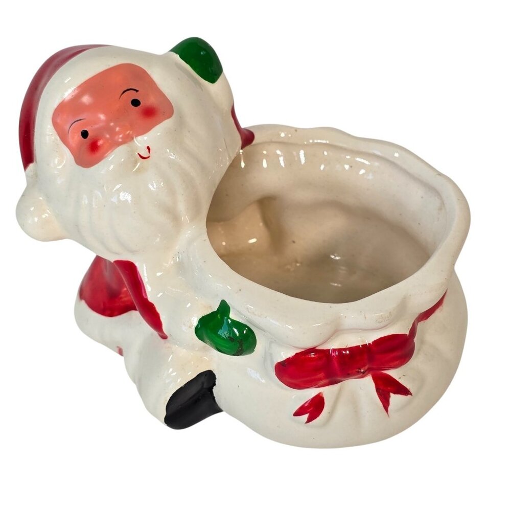 Vintage Santa Claus Planter Christmas Candy Dish Holiday Decor Ceramic Retro